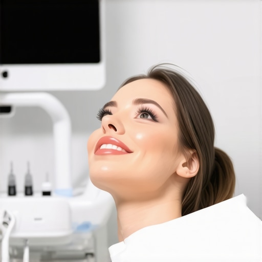 Modern dental clinic with advanced cosmetic tools and a professional dentist explaining treatment options