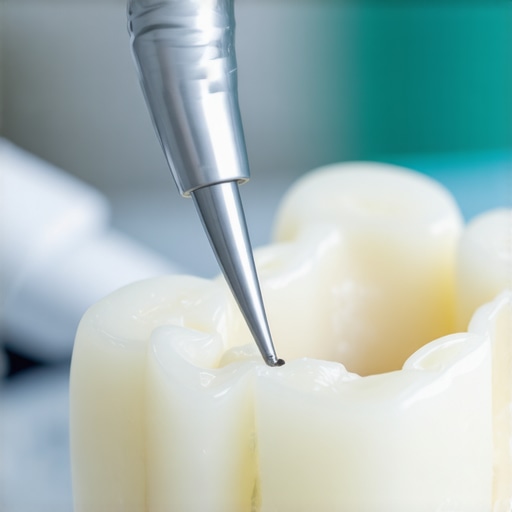 Dentist performing micro-osteoperforation to accelerate orthodontic treatment.