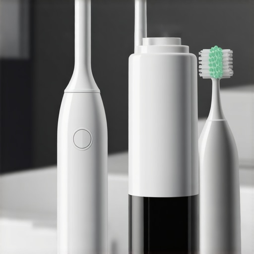 Ultrasonic toothbrush and water flosser on bathroom counter for oral health