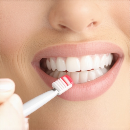 Dentist teaching proper brushing technique Dentist demonstrating effective teeth brushing to a patient