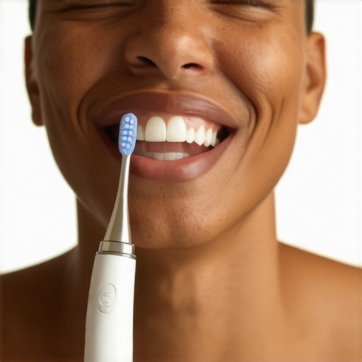 Proper Toothbrushing Technique Person demonstrating correct brushing with an electric toothbrush