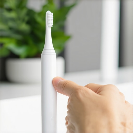 Person using a high-tech electric toothbrush connected to a mobile app for optimal dental care.
