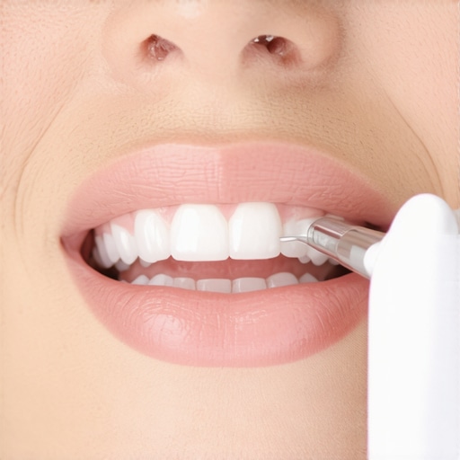 Dentist using ultrasonic device for teeth cleaning