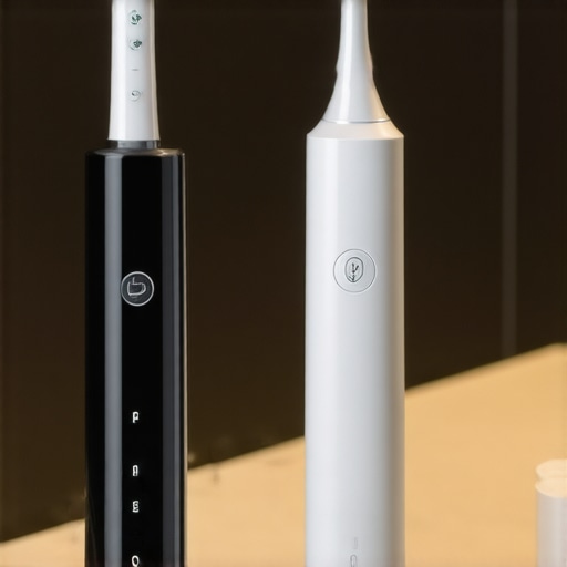 A close-up of a high-tech electric toothbrush with pressure sensors and a water flosser, symbolizing modern dental maintenance.