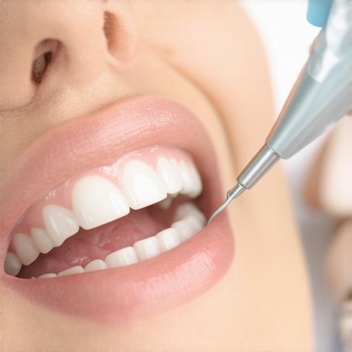 Dentist performing deep cleaning with ultrasonic scaler during a dental appointment