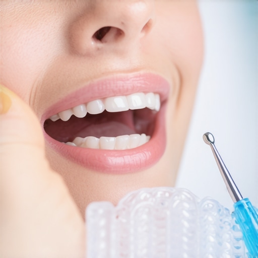 Person carefully replacing Invisalign trays in front of a mirror, demonstrating efficient tray swapping