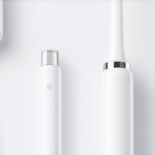 Sonic toothbrush and plaque analyzer on a dental counter representing modern oral hygiene technology.