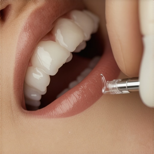 Dentist applying nano-hydroxyapatite micro-shield on patient's teeth for enamel protection.
