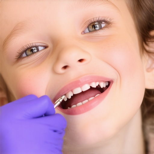 Pediatric dentist performing laser cavity removal on a young child with comfortable atmosphere