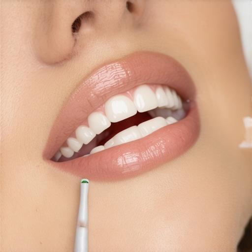 A person cleaning their teeth with an ultrasonic toothbrush demonstrating advanced dental hygiene technique.