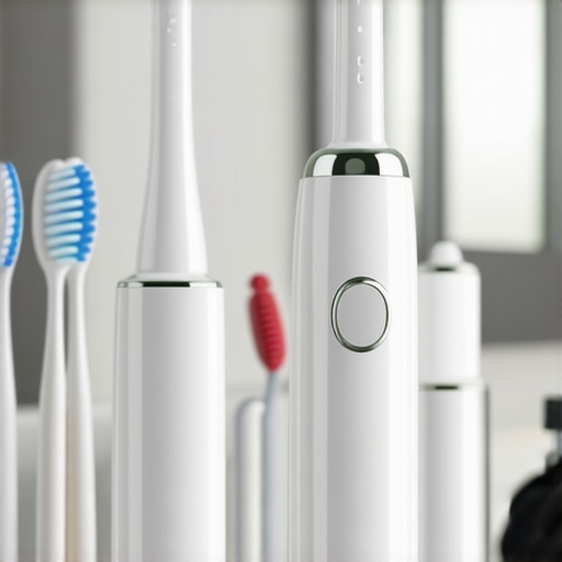 Water flosser and sonic toothbrush showing advanced oral hygiene equipment in a contemporary bathroom setting
