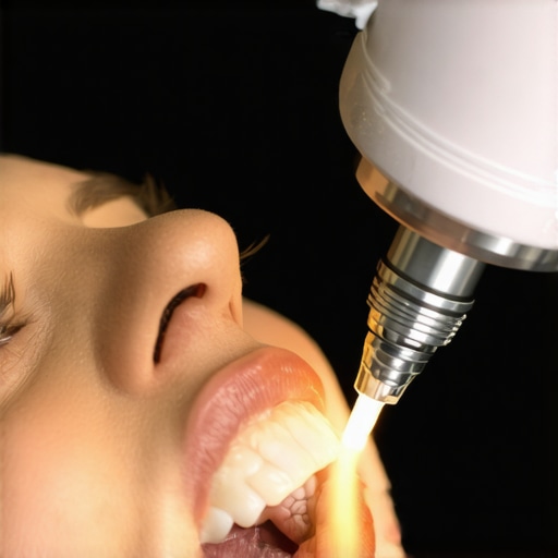 Dentist performing laser dental cleaning with advanced equipment.