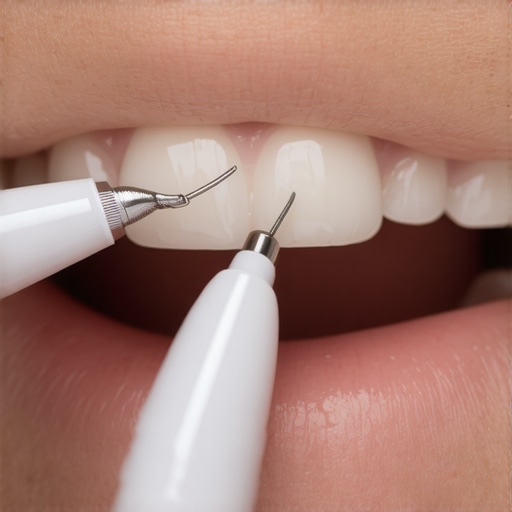 Ultrasonic dental scaler and intraoral scanner used by dentist for precise cleaning and monitoring.