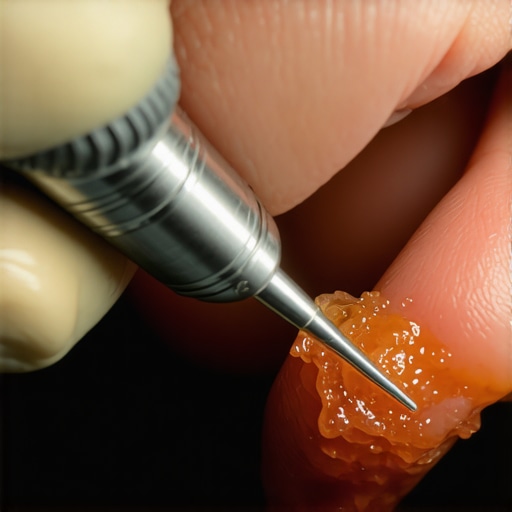 Dentist performing ultrasonic teeth cleaning, removing plaque