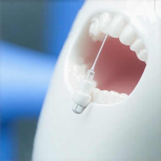 A person using a high-tech ultrasonic water flosser to clean their teeth effectively, highlighting modern dental tools.