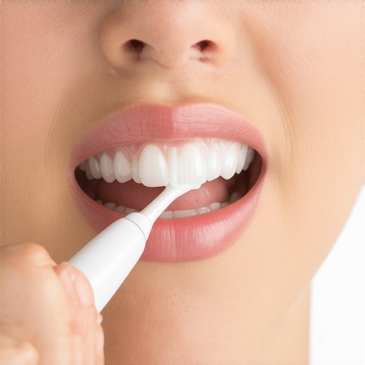 Person demonstrating proper use of a sonic toothbrush the mouth