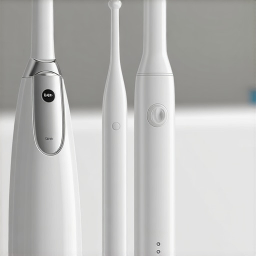 A sleek water flosser and UV toothbrush sanitizer placed on a counter, exemplifying tools for long-term dental maintenance.