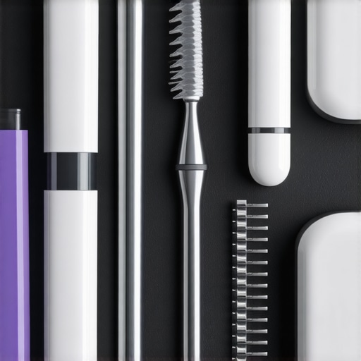 A dentist's workspace with high-tech oral health equipment including floss, waterpik, and a digital mouth scanner