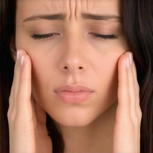 Person pressing cheeks and forehead to check for sinus discomfort, illustrating self-assessment technique.