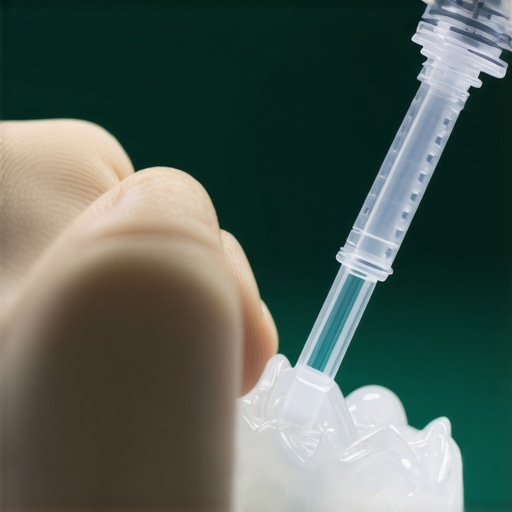Person repairing Invisalign attachment using dental adhesive at home.