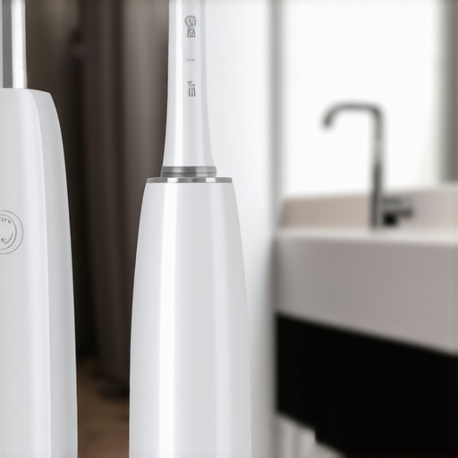 Electric toothbrush and water flosser on a bathroom counter