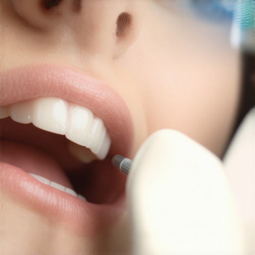 Dentist using micro-ultrasonic tools delicately cleaning teeth to protect sensitive roots.