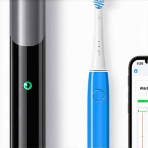 A collection of high-tech dental tools and digital app for maintaining oral health.