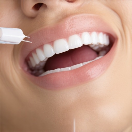 Person gently placing orthodontic wax over dental attachments on teeth.