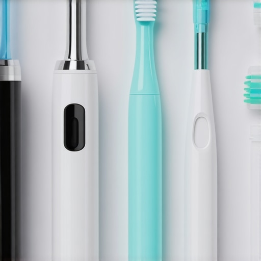 Cutting-edge dental tools for maintenance Collection of modern dental care instruments, including scanner, electric toothbrush, and interdental brushes.