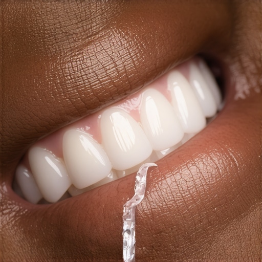 Person repairing a cracked dental veneer with composite resin at home