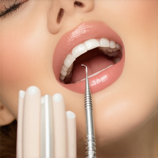 Dentist cleaning a patient's teeth with ultrasonic equipment during a routine checkup