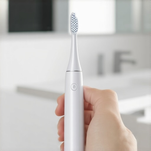 A person demonstrating the use of a Philips Sonicare electric toothbrush for dental health