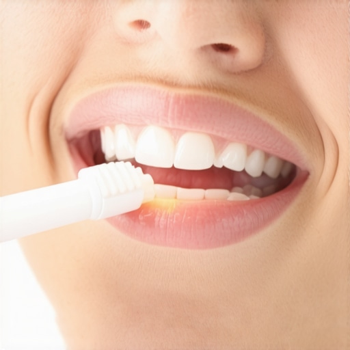 Effective Oral Hygiene with Electric Toothbrush A person cleaning their teeth with an electric toothbrush, showcasing plaque removal benefits.