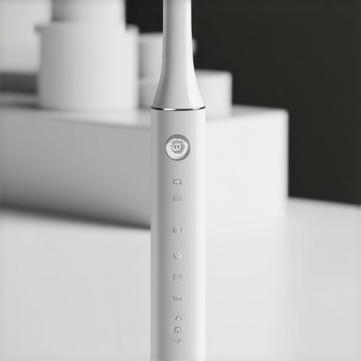 Electric Toothbrush for Optimal Oral Care A person holding an advanced electric toothbrush with pressure sensors in a bathroom setting.
