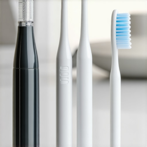 Modern Dental Hygiene Tools for Long-Term Dental Care Ultrasonic dental cleaner and soft-bristled toothbrushes for effective oral health maintenance.