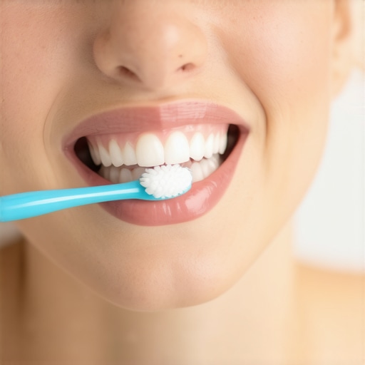 Person brushing teeth with herbal toothpaste
