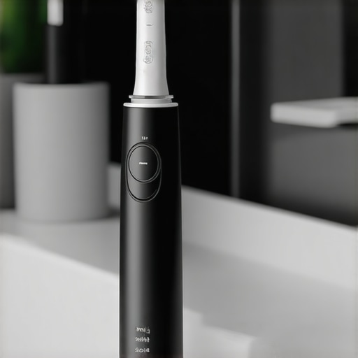 A high-tech Sonicare toothbrush on a bathroom counter, ready for use to keep teeth clean during Invisalign treatment.
