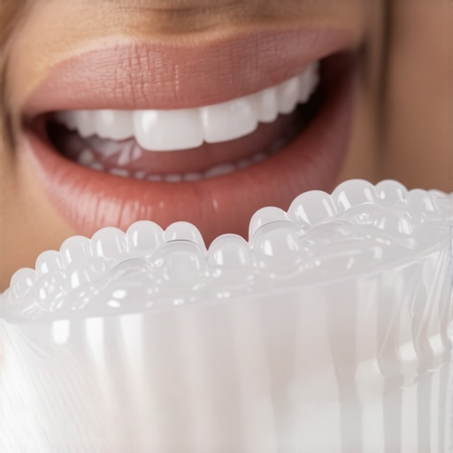 Person fixing a loose Invisalign tray in their mouth with water and gentle hands.