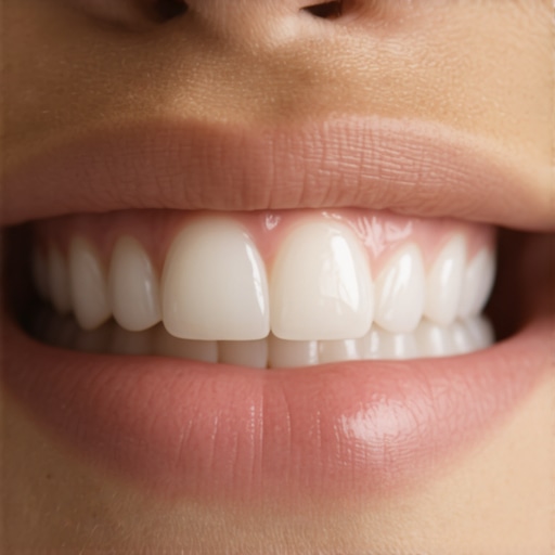 A close-up photo of a dental wax applied over a chipped front tooth for protection.