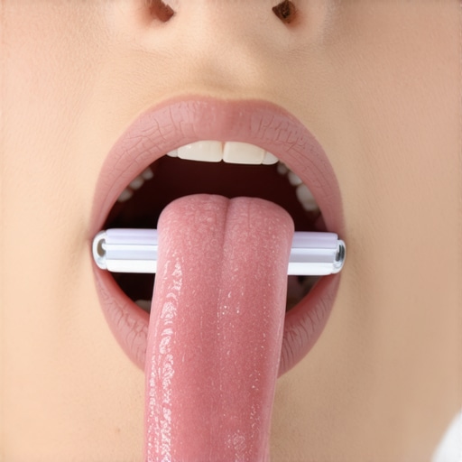 Person cleaning their tongue with a tongue scraper to improve oral hygiene.