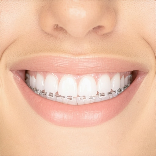 Person smiling showing aligned teeth after dental treatment.