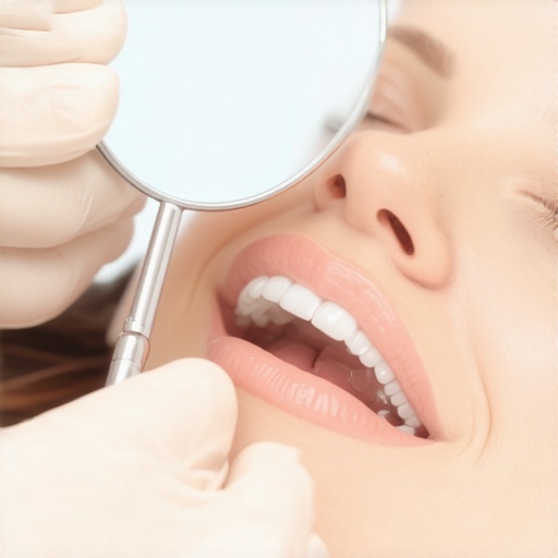 Dentist assessing patient's jaw joint for TMJ issues