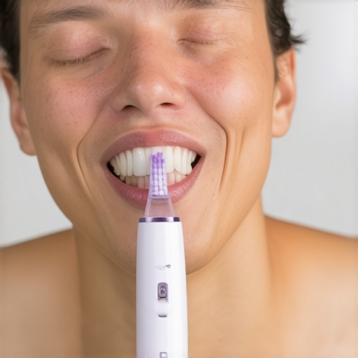 Effective Oral Hygiene Tool Person brushing teeth with electric toothbrush for dental maintenance
