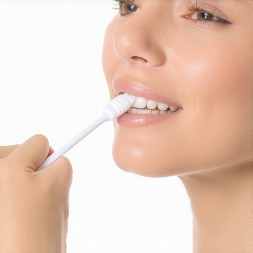 Person using a soft-bristled toothbrush to gently clean teeth to reduce sensitivity