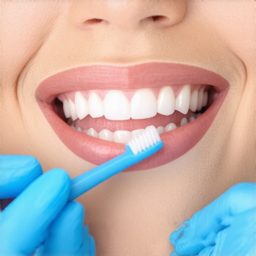 A dentist demonstrating gentle gum brushing with a soft toothbrush to promote healthy gums