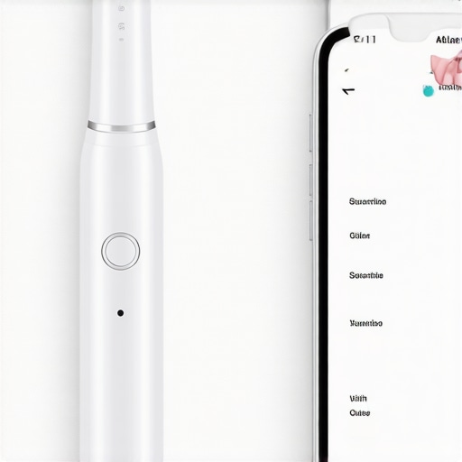 High-Tech Dental Maintenance Tools Electric toothbrush and dental app on smartphone for oral health monitoring