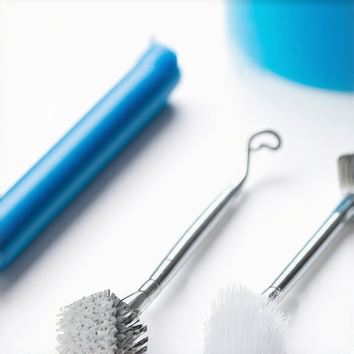 Professional Dental Maintenance Tools Collection of ultrasonic dental cleaning devices and interdental brushes used for long-term oral care.
