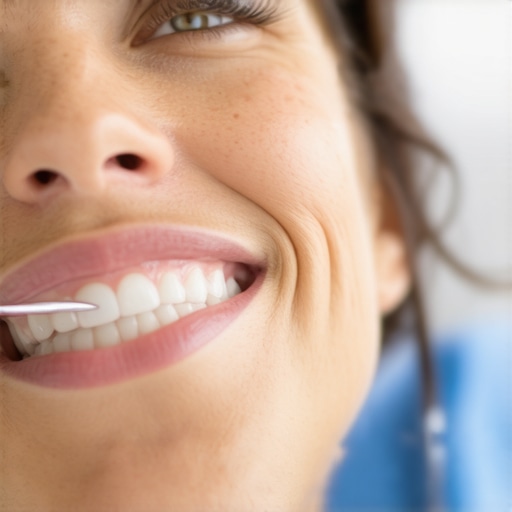 Professional demonstrating safe flossing methods Dental professional guiding a patient on gentle flossing techniques during a consultation.