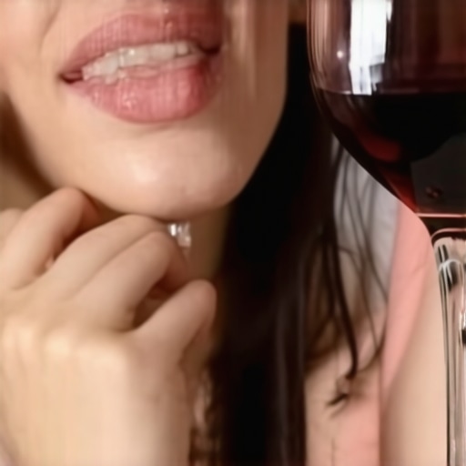 Person swishing water in mouth after red wine consumption