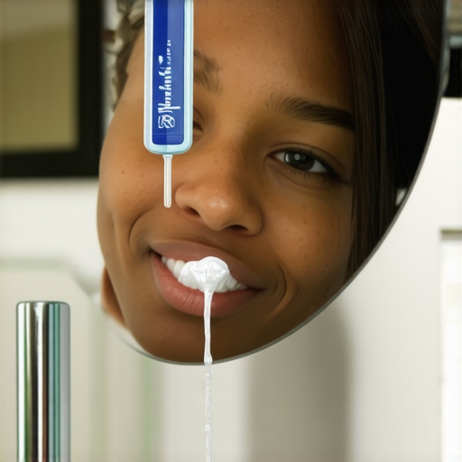 Temporary dental crown repair at home Person applying dental cement to a loose crown on their molar in front of a mirror